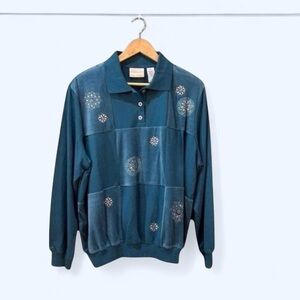 Alfred Dunner Vintage 90’s Patchwork Blue Teal 1X Womens Pullover Shirt